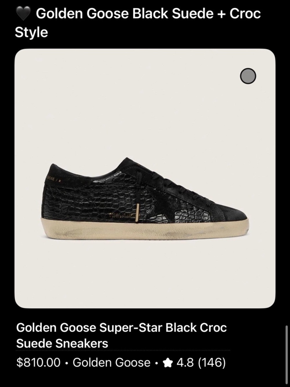 🖤 Golden Goose Super-Star Black Croc Suede Sneakers - Picture 2 of 3